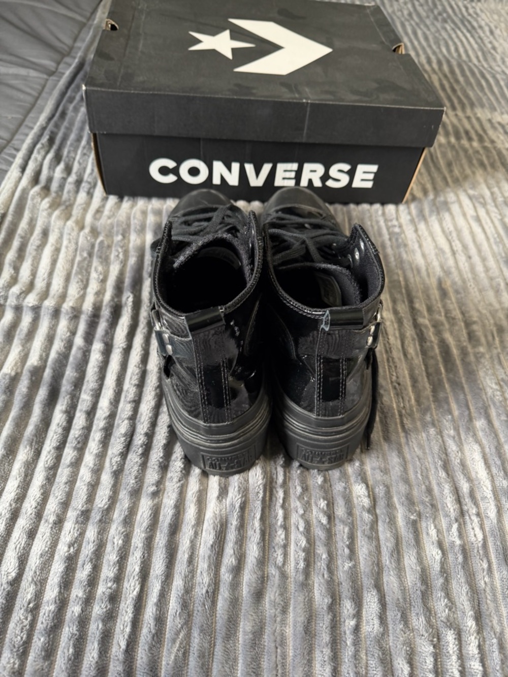 Converse Black Patent Platform High Top Sneakers Combat Boots - Picture 4 of 6